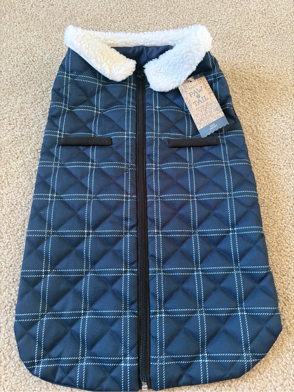 Paw & Tail Plaid Quilted Puffer with Sherpa Collar